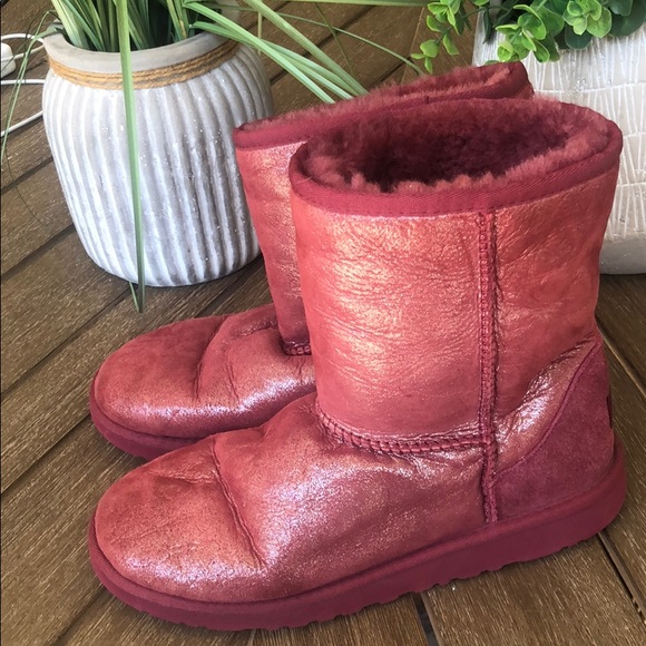 UGG Classic Glitter Boot Red Plum Size 5 - Picture 4 of 8